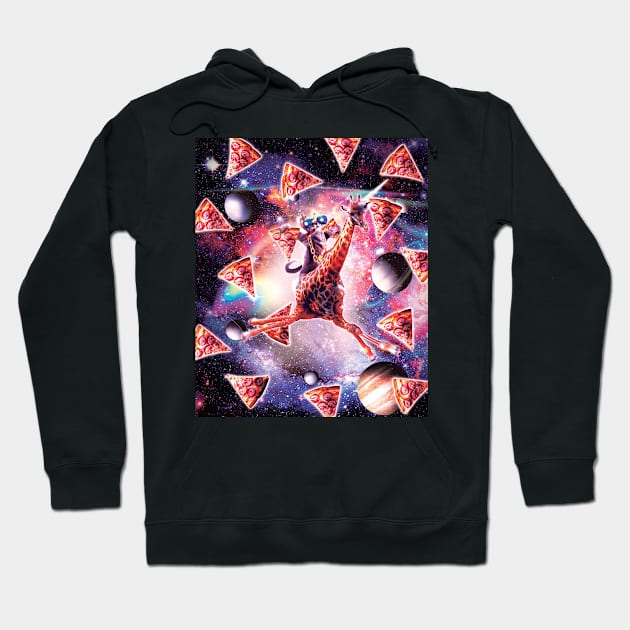 Thug Space Cat On Giraffe Unicorn - Pizza Hoodie by Random Galaxy